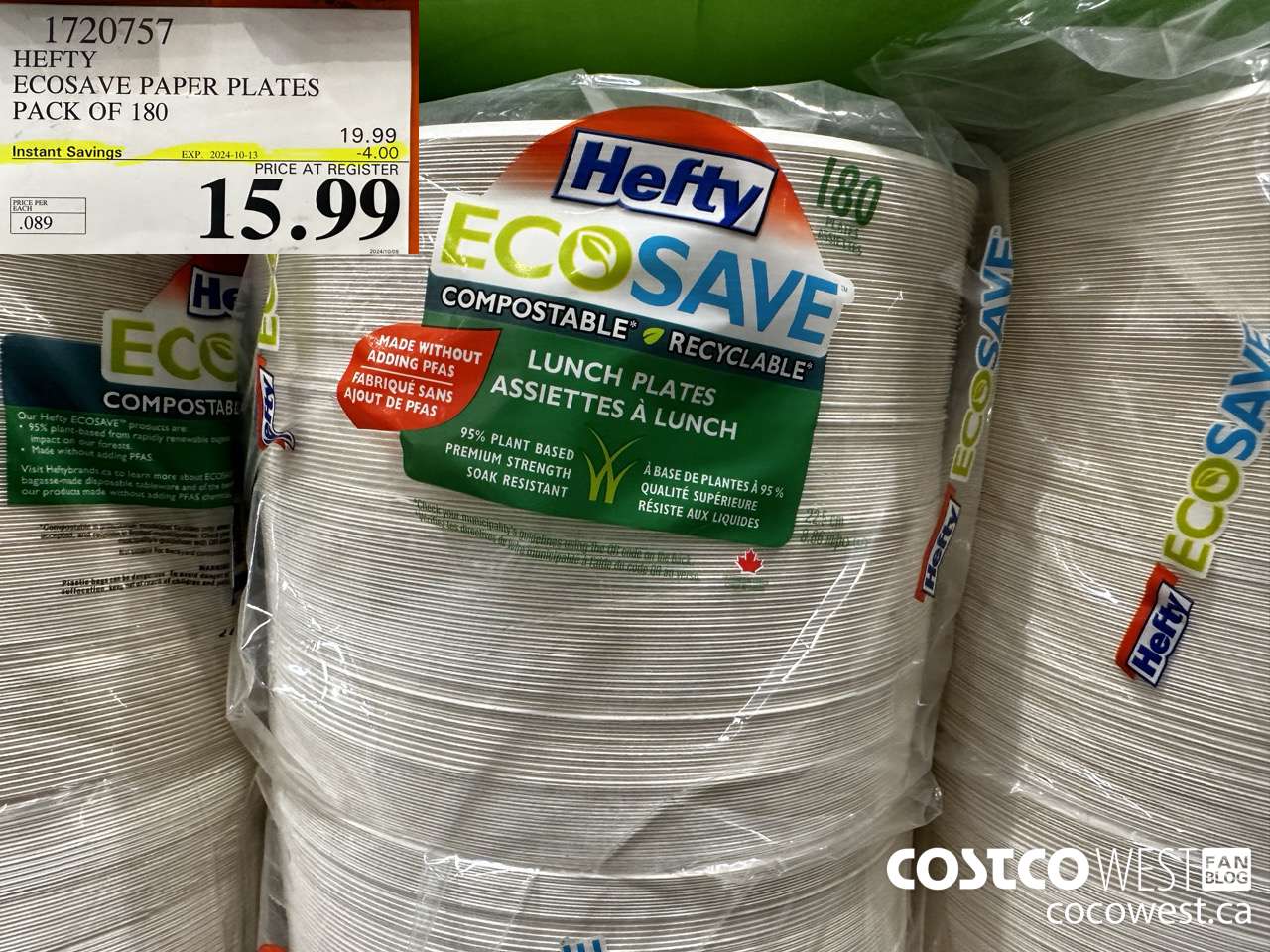 1720757 HEFTY ECOSAVE PAPER PLATES PACK OF 180 ($4.00 INSTANT SAVINGS EXPIRES ON 2024-10-13) $15.99