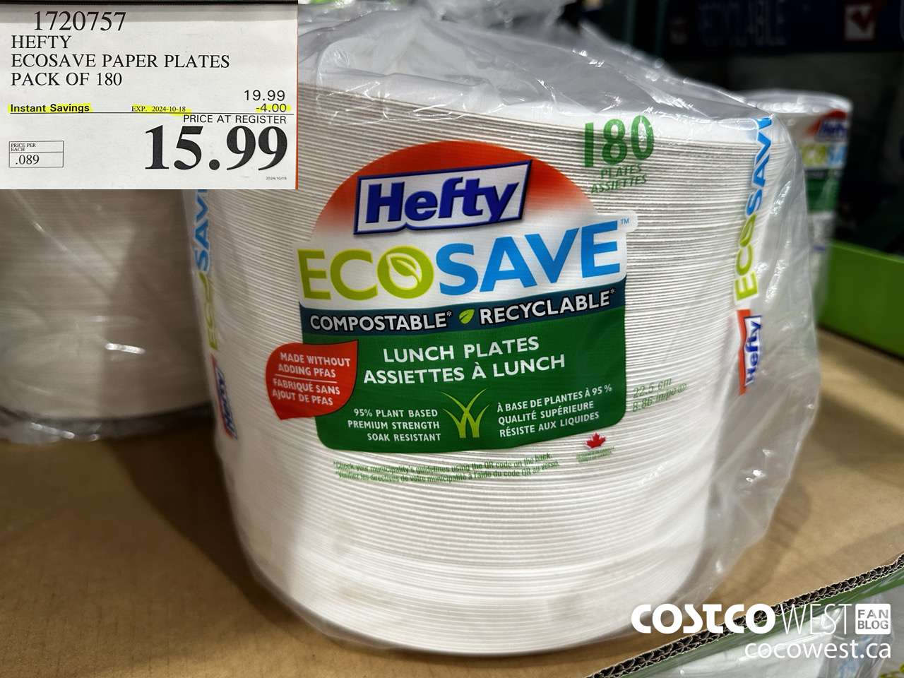1720757 HEFTY ECOSAVE PAPER PLATES PACK OF 180 ($4.00 INSTANT SAVINGS EXPIRES ON 2024-10-18) $15.99