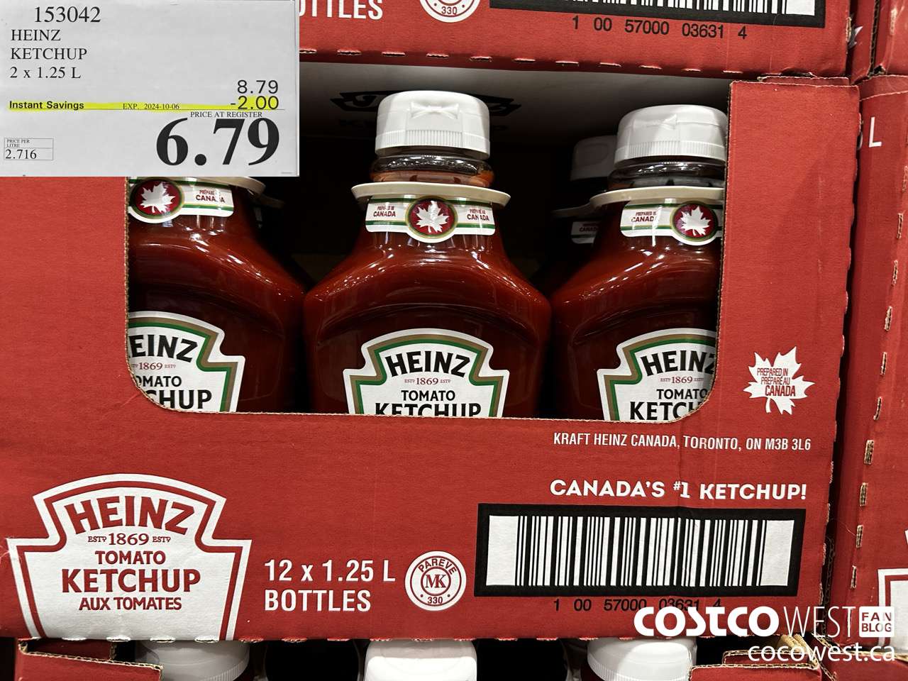 153042 HEINZ KETCHUP 2 x 1.25 L ($2.00 INSTANT SAVINGS EXPIRES ON 2024-10-06) $6.79