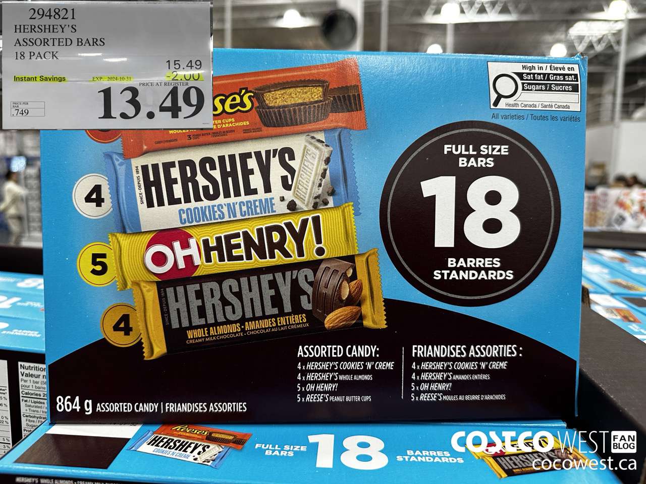 294821 HERSHEY'S ASSORTED BARS 18 PACK ($2.00 INSTANT SAVINGS EXPIRES ON 2024-10-31) $13.49