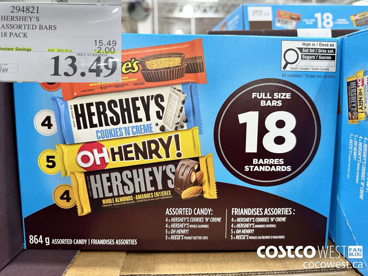 294821 HERSHEY'S ASSORTED BARS 18 PACK ($2.00 INSTANT SAVINGS EXPIRES ON 2024-10-31) $13.49