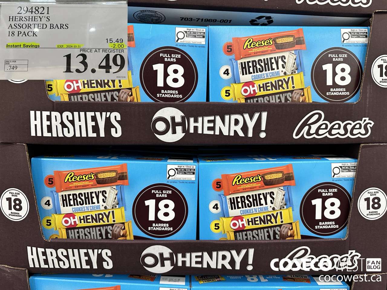 294821 HERSHEY'S ASSORTED BARS 18 PACK ($2.00 INSTANT SAVINGS EXPIRES ON 2024-10-31) $13.49