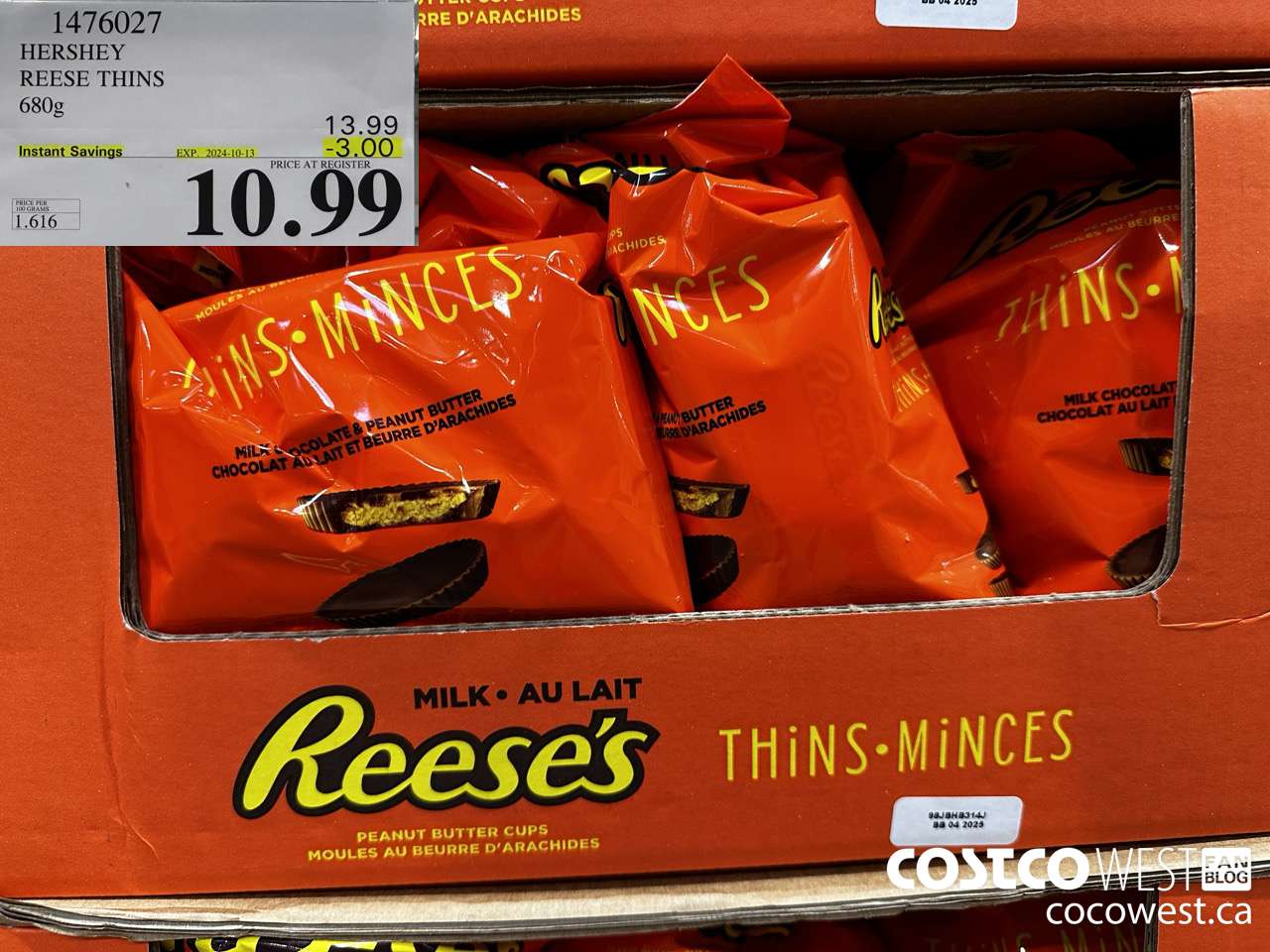 1476027 HERSHEY REESE THINS 680g ($3.00 INSTANT SAVINGS EXPIRES ON 2024-10-13) $10.99