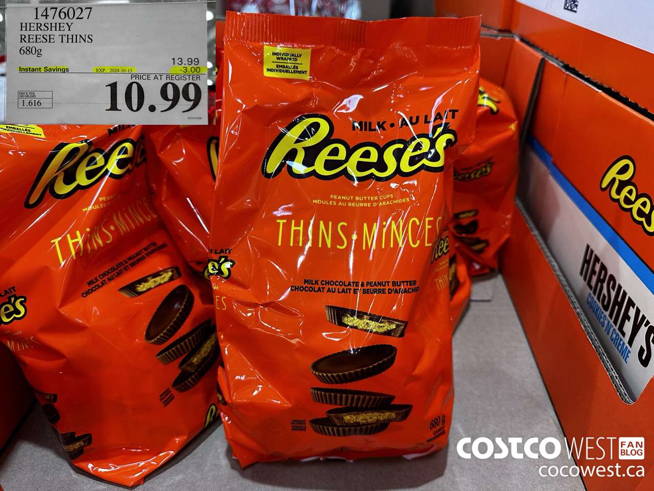 1476027 HERSHEY REESE THINS 680g ($3.00 INSTANT SAVINGS EXPIRES ON 2024-10-13) $10.99