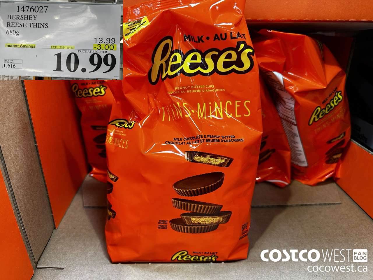 1476027 HERSHEY REESE THINS 680g ($3.00 INSTANT SAVINGS EXPIRES ON 2024-10-13) $10.99