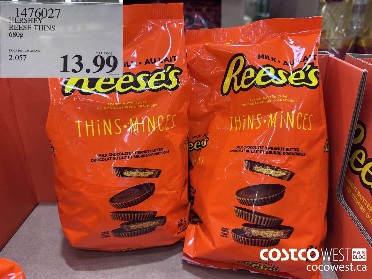 1476027 HERSHEY REESE THINS 680g $13.99