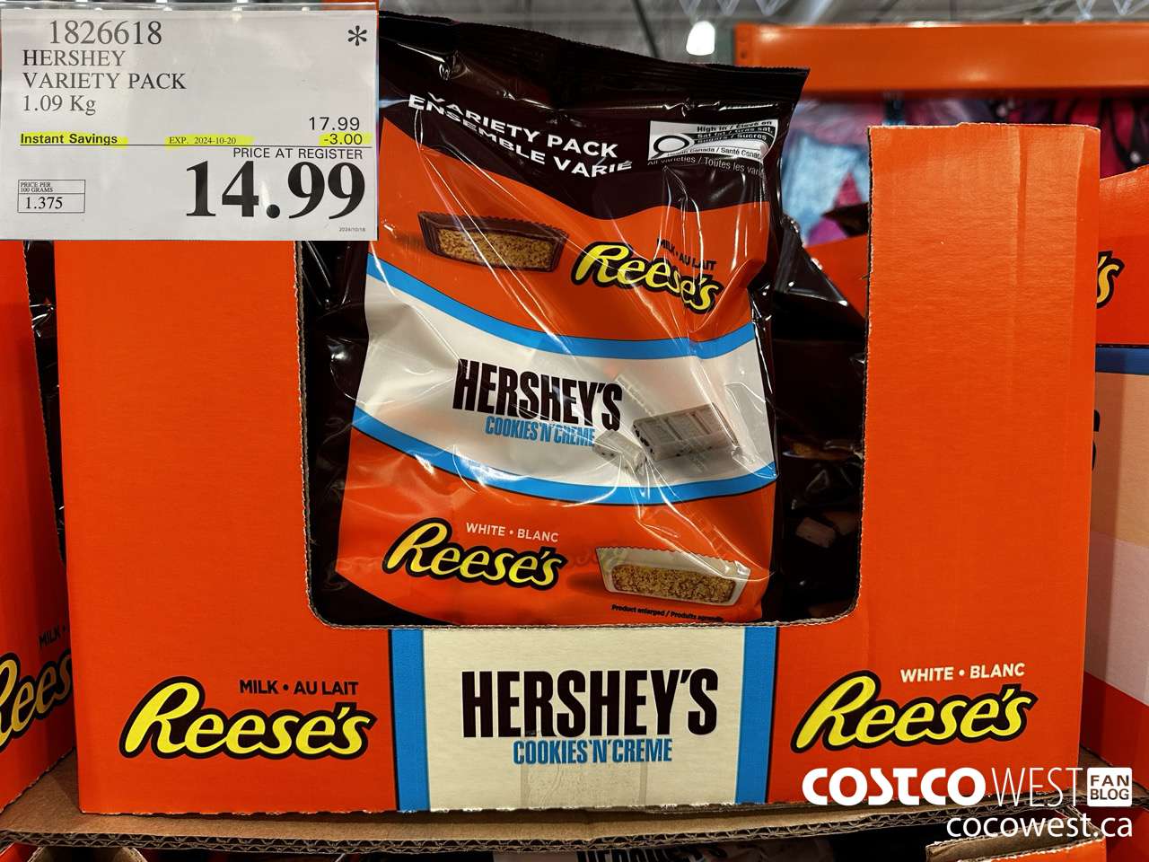 1826618 HERSHEY VARIETY PACK 1.09KG ($3.00 INSTANT SAVINGS EXPIRES ON 2024-10-20) $14.99