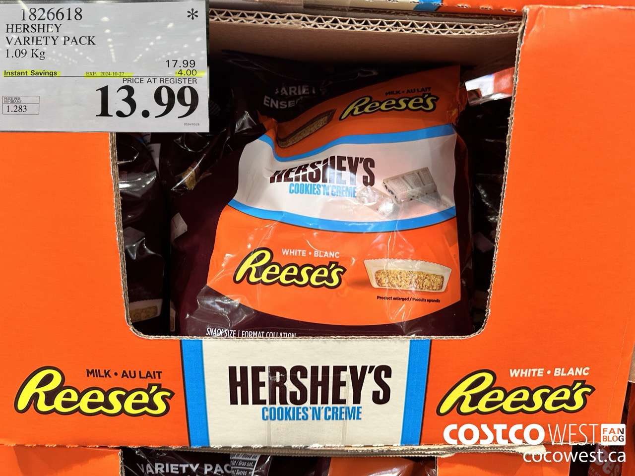 1826618 HERSHEY VARIETY PACK 1.09KG ($4.00 INSTANT SAVINGS EXPIRES ON 2024-10-27) $13.99