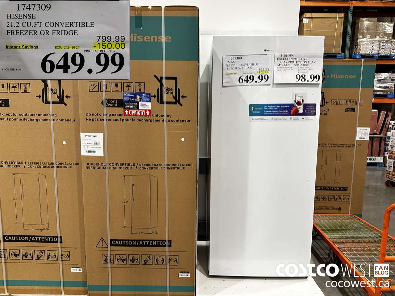 1747309 HISENSE 21.2 CU.FT CONVERTIBLE FREEZER OR FRIDGE ($150.00 INSTANT SAVINGS EXPIRES ON 2024-10-27) $649.99