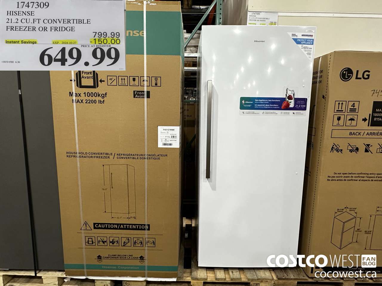 1747309 HISENSE 21.2 CU.FT CONVERTIBLE FREEZER OR FRIDGE ($150.00 INSTANT SAVINGS EXPIRES ON 2024-10-27) $649.99