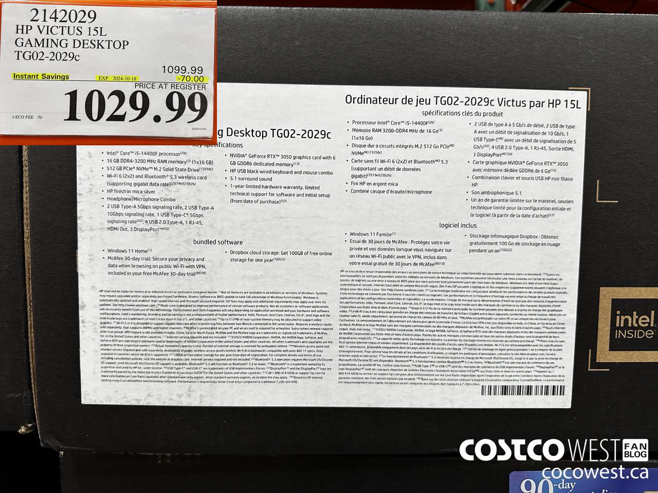 2142029 HP VICTUS 15L GAMING LAPTOP TG02-2029C ($70.00 INSTANT SAVINGS EXPIRES ON 2024-10-18) $1029.99