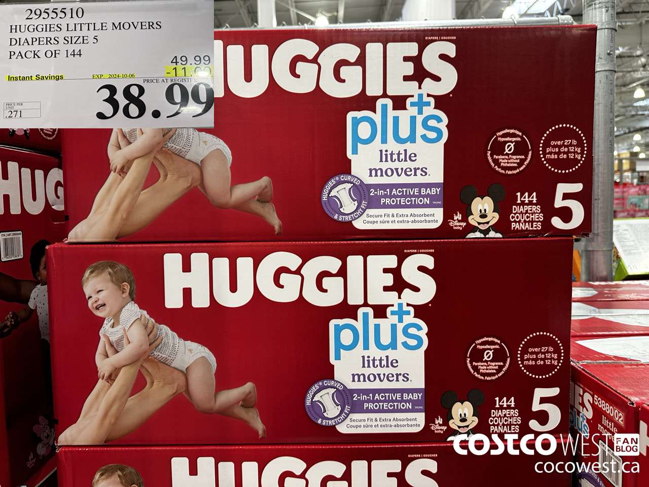 2955510 HUGGIES LITTLE MOVERS DIAPERS SIZE 5 PACK OF 144  ($11.00 INSTANT SAVINGS EXPIRES ON 2024-10-06) $38.99