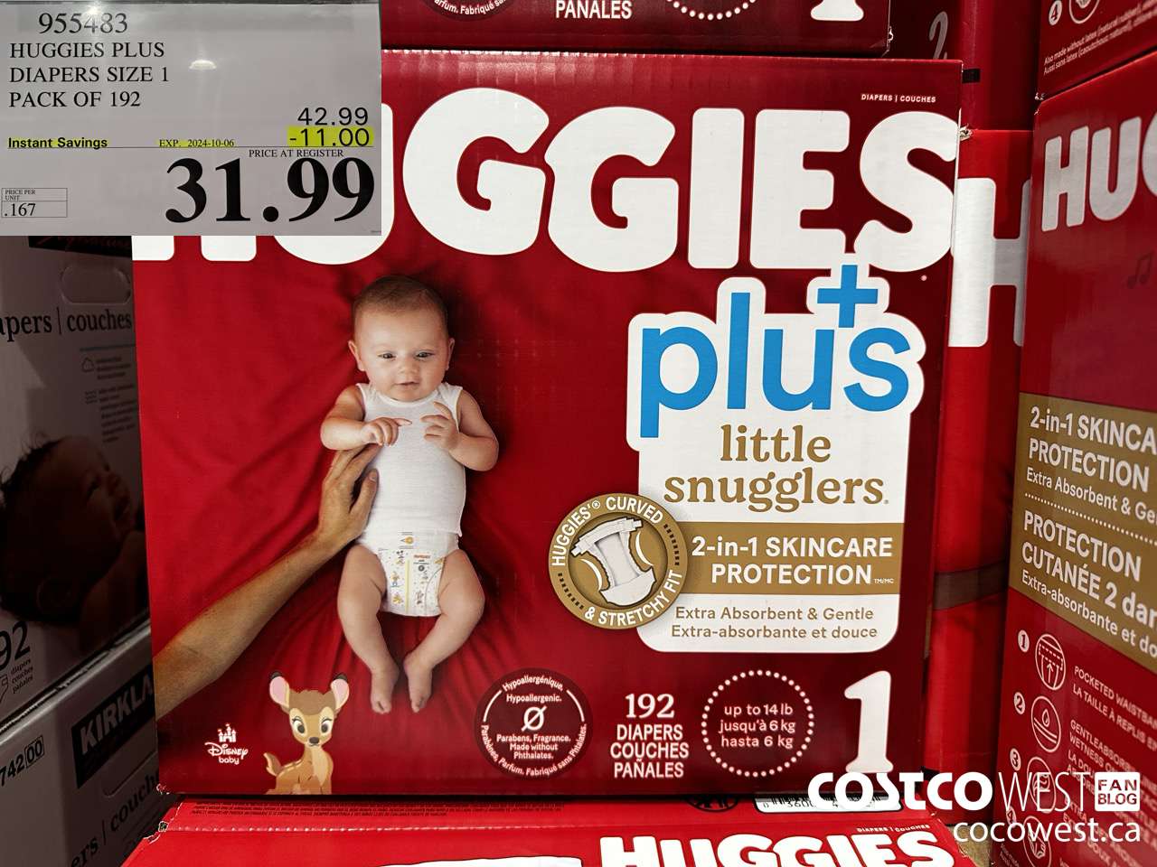 955483 HUGGIES LITTLE SNUGGLE SIZE 1 DIAPERS PACK OF 192 ($11.00 INSTANT SAVINGS EXPIRES ON 2024-10-06) $31.99