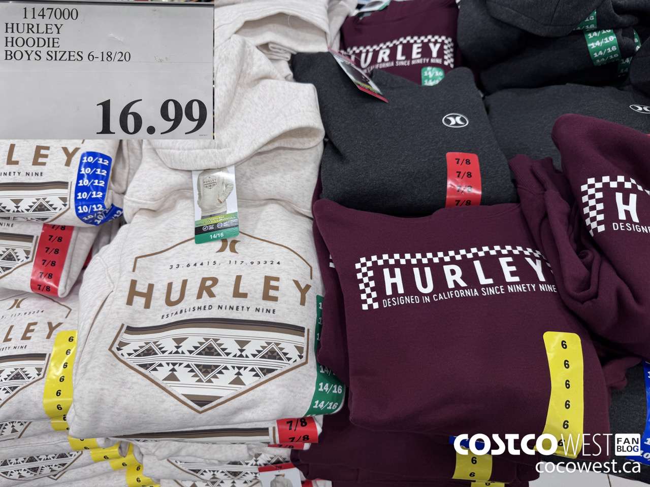 1147000 HURLEY HOODIE BOYS SIZES 6-18/20 $16.99