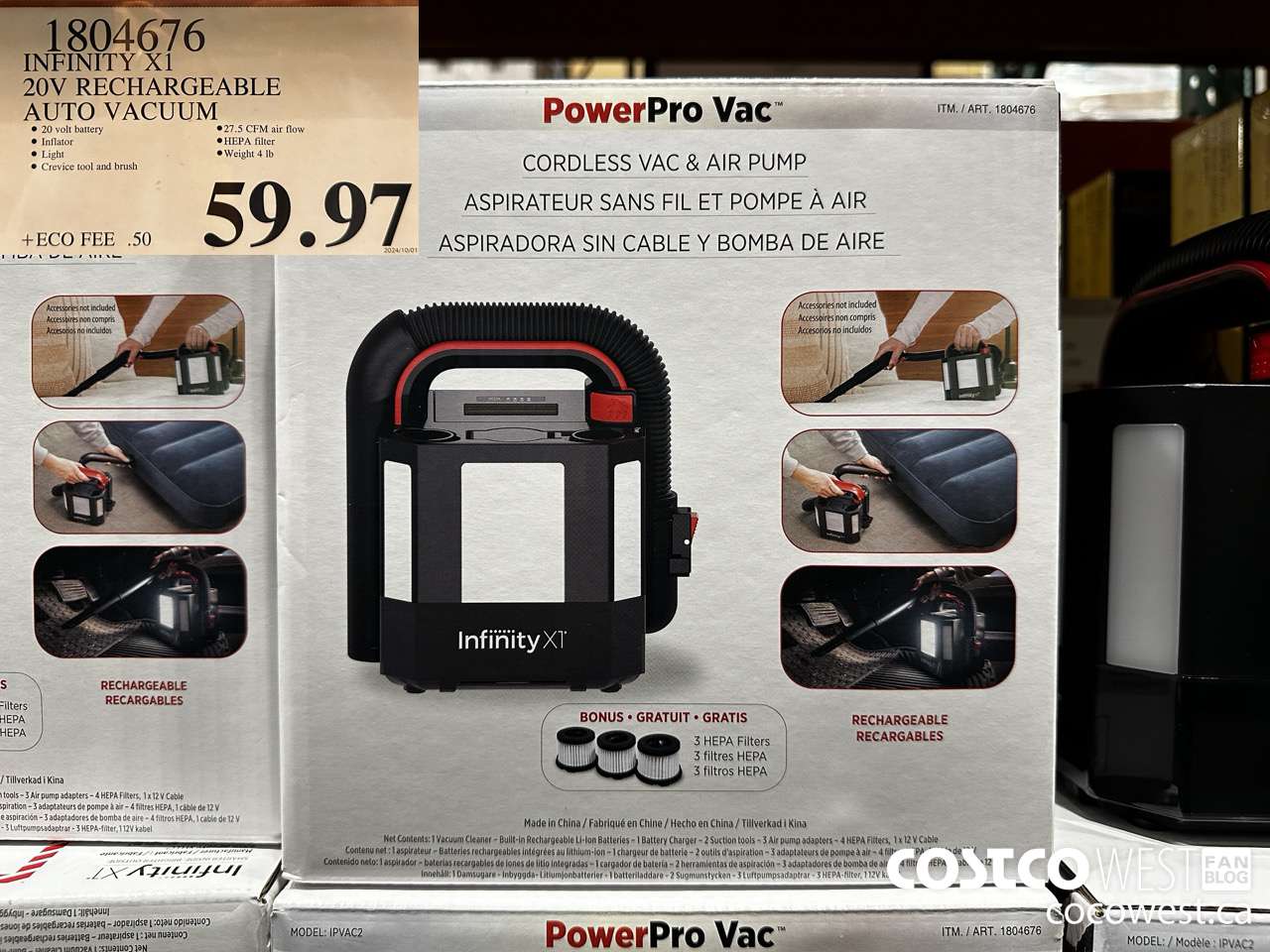 1804676 INFINITY X1 20V RECHAEGEABLE AUTO VACUUM $59.97