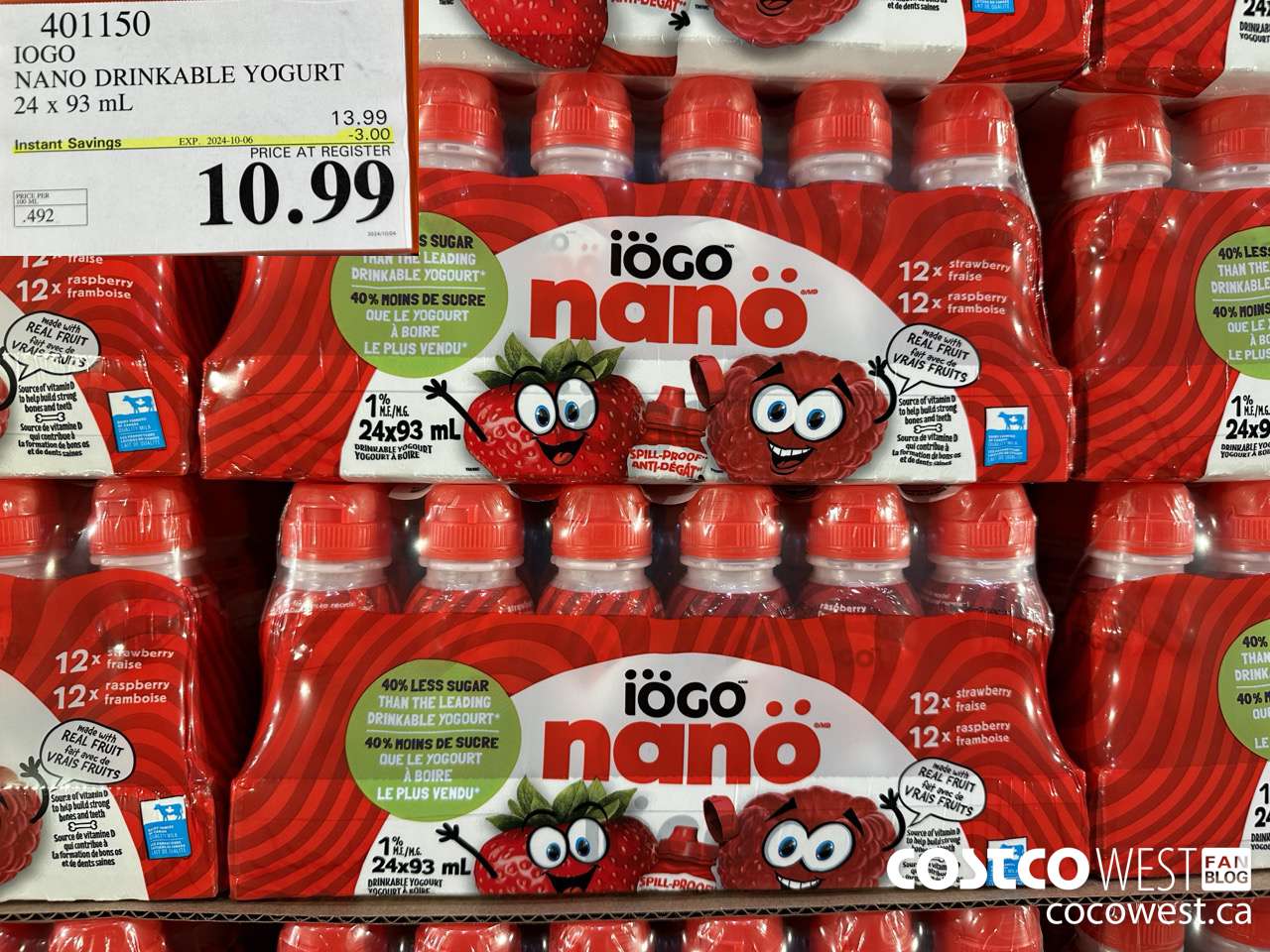 401150 IOGO NANO DRINKABLE YOGURT 24 x 93 mL ($3.00 INSTANT SAVINGS EXPIRES ON 2024-10-06) $10.99