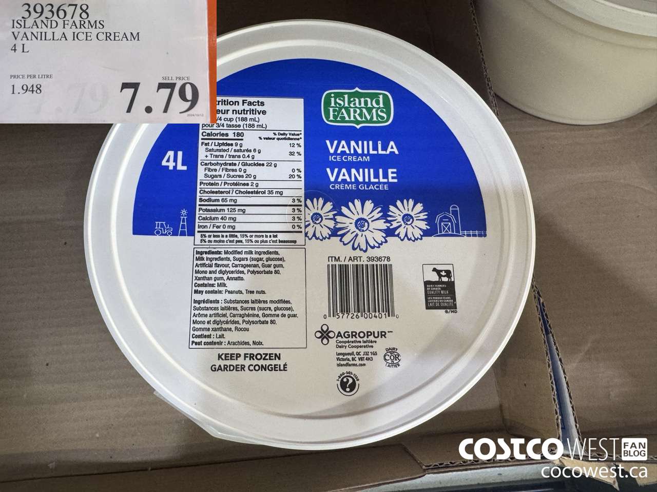 393678 ISLAND FARMS VANILLA ICE CREAM 4L $7.79