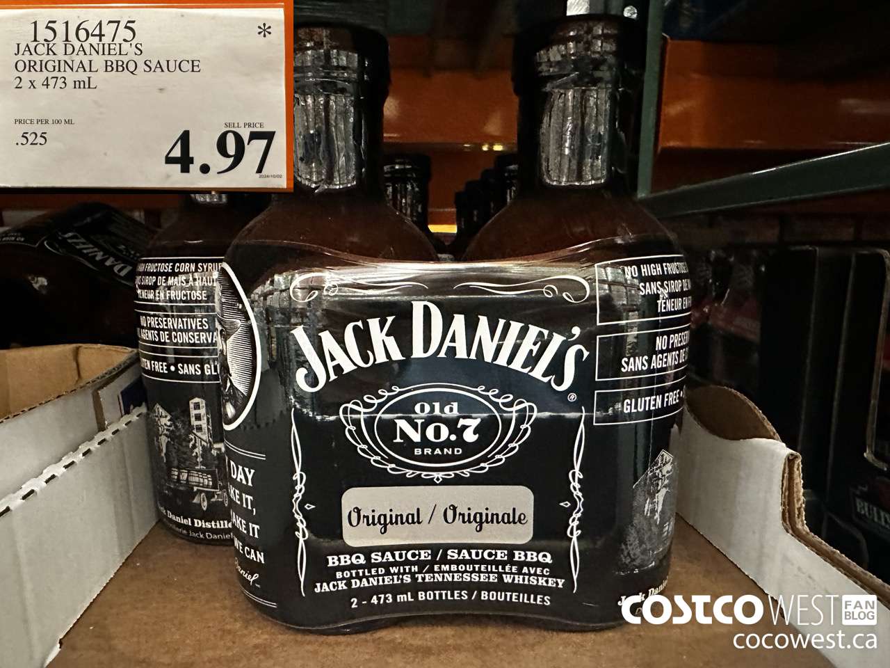 1516475 JACK DANIEL'S ORIGNAL BBQ SAUCE 2 x 473 mL  $4.97