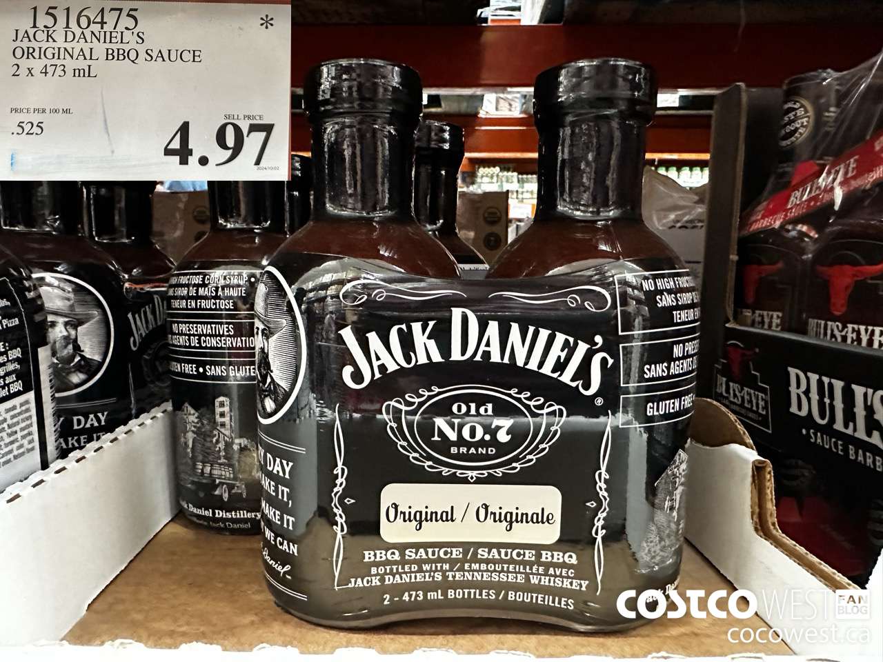 1516475 JACK DANIEL'S ORIGNAL BBQ SAUCE 2 x 473 mL  $4.97