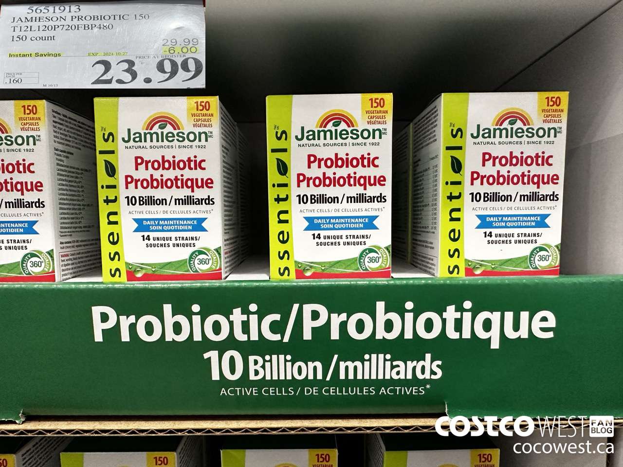 5651913 JAMIESON PROBIOTIC 150 T12L120P720FBP480 150 COUNT ($6.00 INSTANT SAVINGS EXPIRES ON 2024-10-27) $23.99