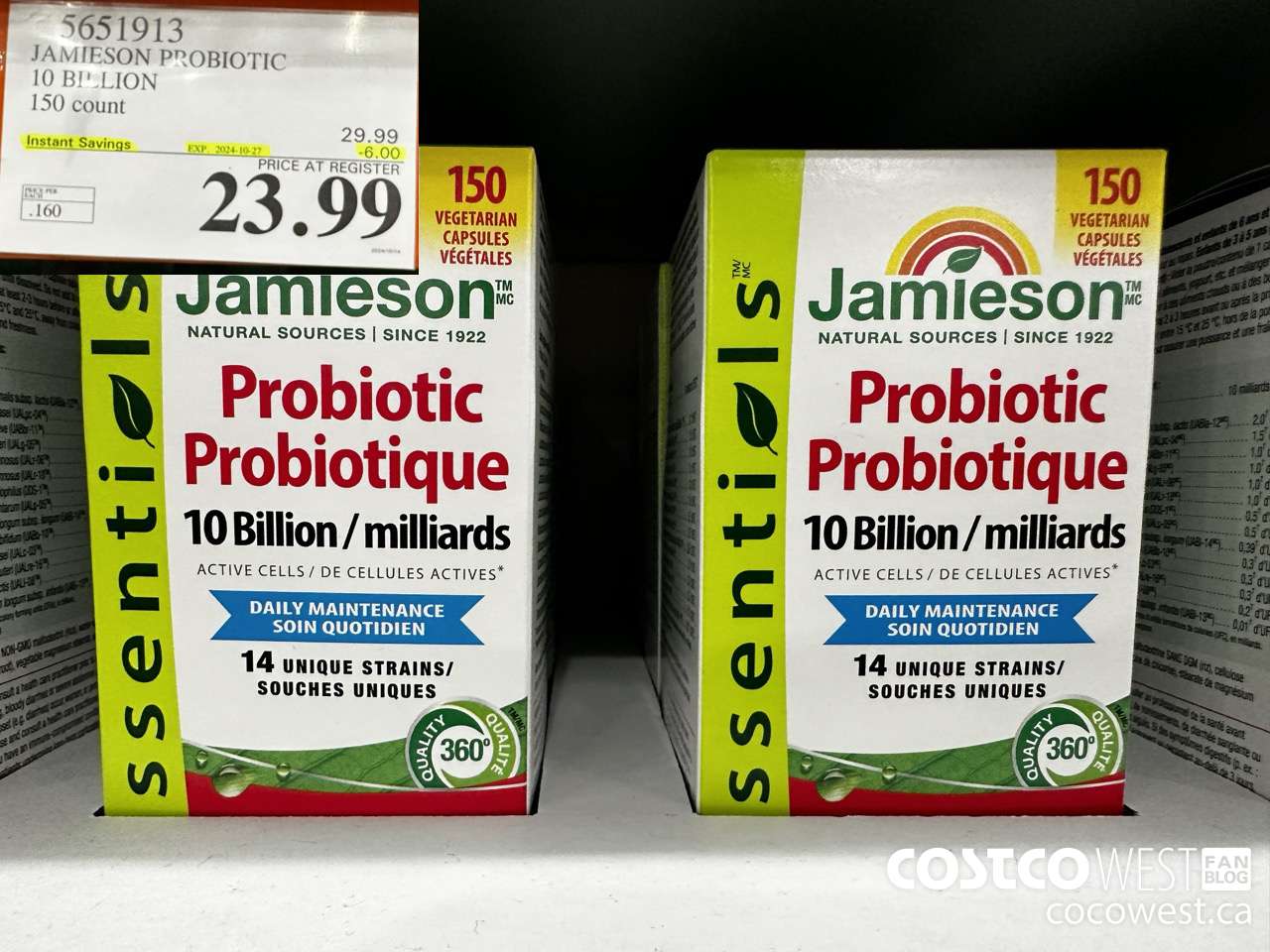 5651913 JAMIESON PROBIOTIC 150 T12L120P720FBP480 150 COUNT ($6.00 INSTANT SAVINGS EXPIRES ON 2024-10-27) $23.99