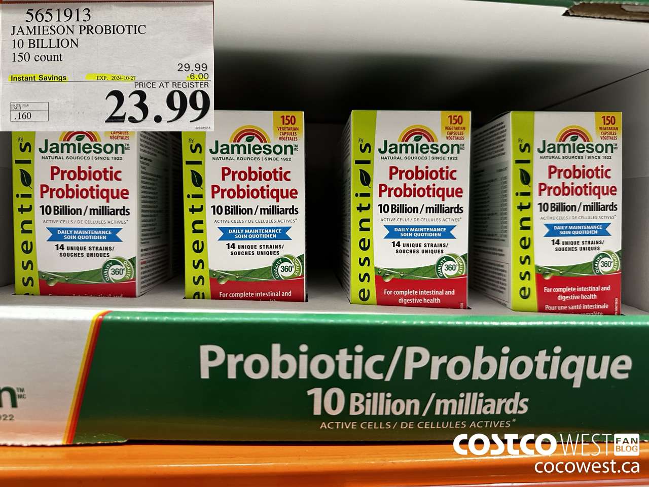 5651913 JAMIESON PROBIOTIC 150 T12L120P720FBP480 150 COUNT ($6.00 INSTANT SAVINGS EXPIRES ON 2024-10-27) $23.99