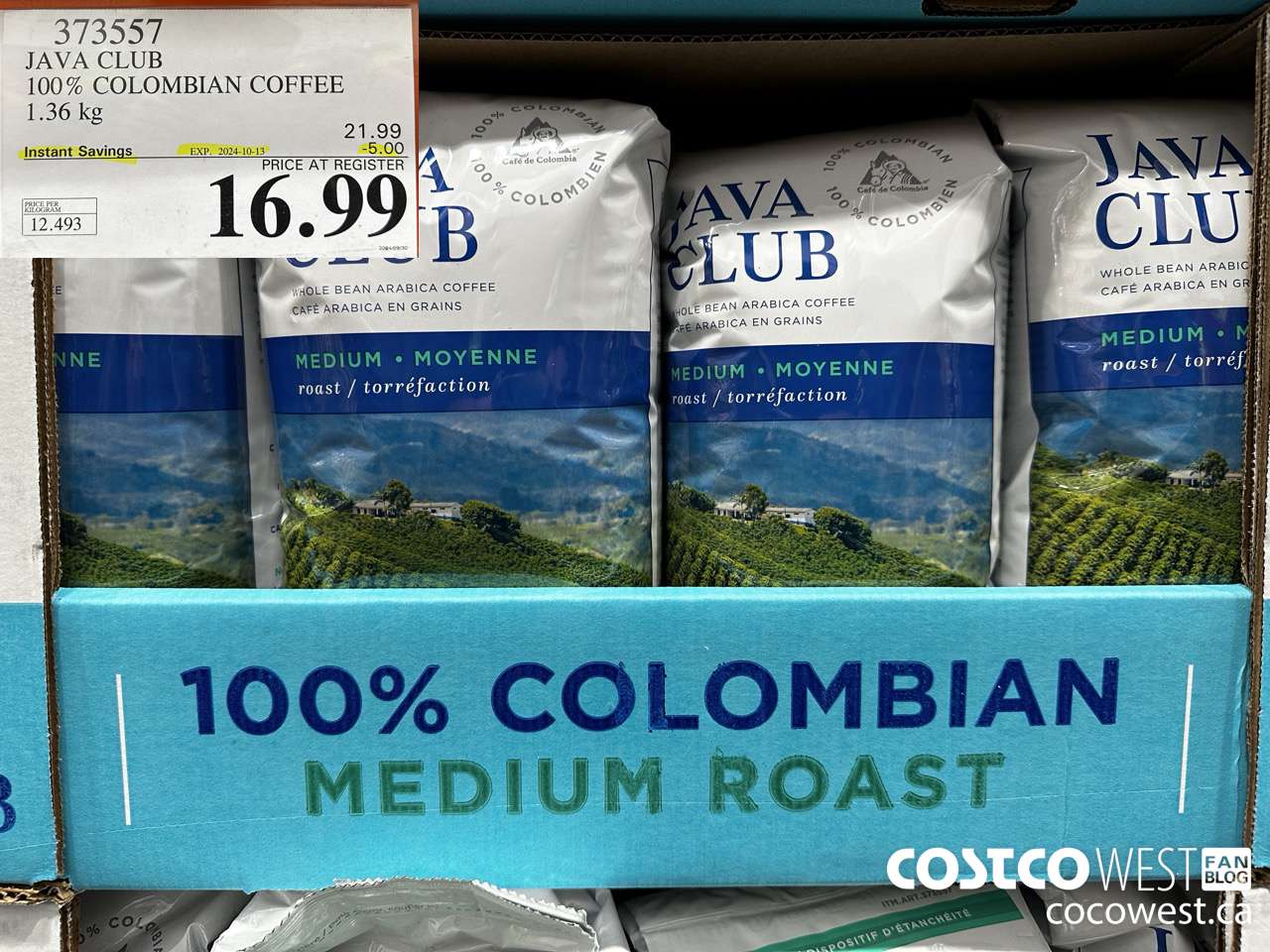 373557 JAVA CLUB 100% COLOMBIAN COFFEE 1.36 kg ($5.00 INSTANT SAVINGS EXPIRES ON 2024-10-13) $16.99