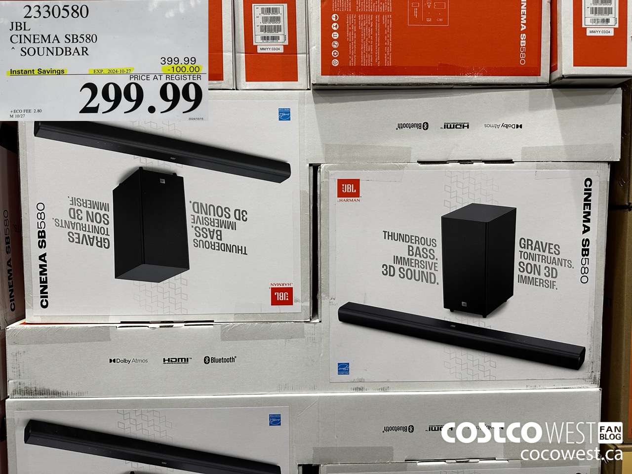 2330580 JBL CINEMA SB580 SOUNDBAR ($100.00 INSTANT SAVINGS EXPIRES ON 2024-10-27) $299.99