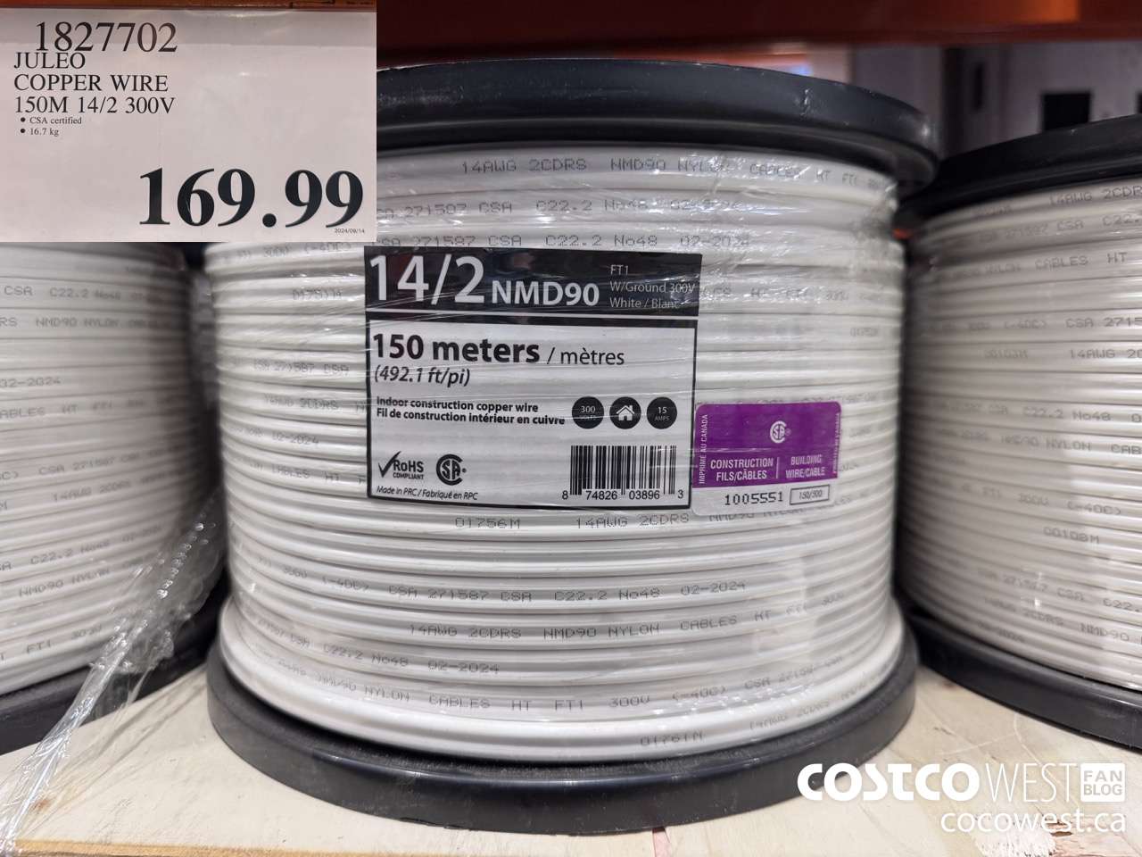 1827702 JULEO COPPER WIRE 150M 14/2 300V $169.99