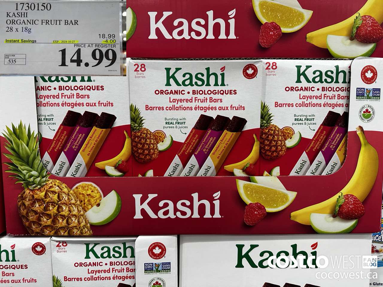 1730150 KASHI ORGANIC FRUIT BAR 28 X 18G ($4.00 INSTANT SAVINGS EXPIRES ON 2024-10-27) $14.99