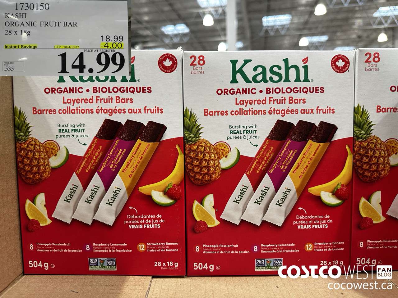 1730150 KASHI ORGANIC FRUIT BAR 28 X 18G ($4.00 INSTANT SAVINGS EXPIRES ON 2024-10-27) $14.99
