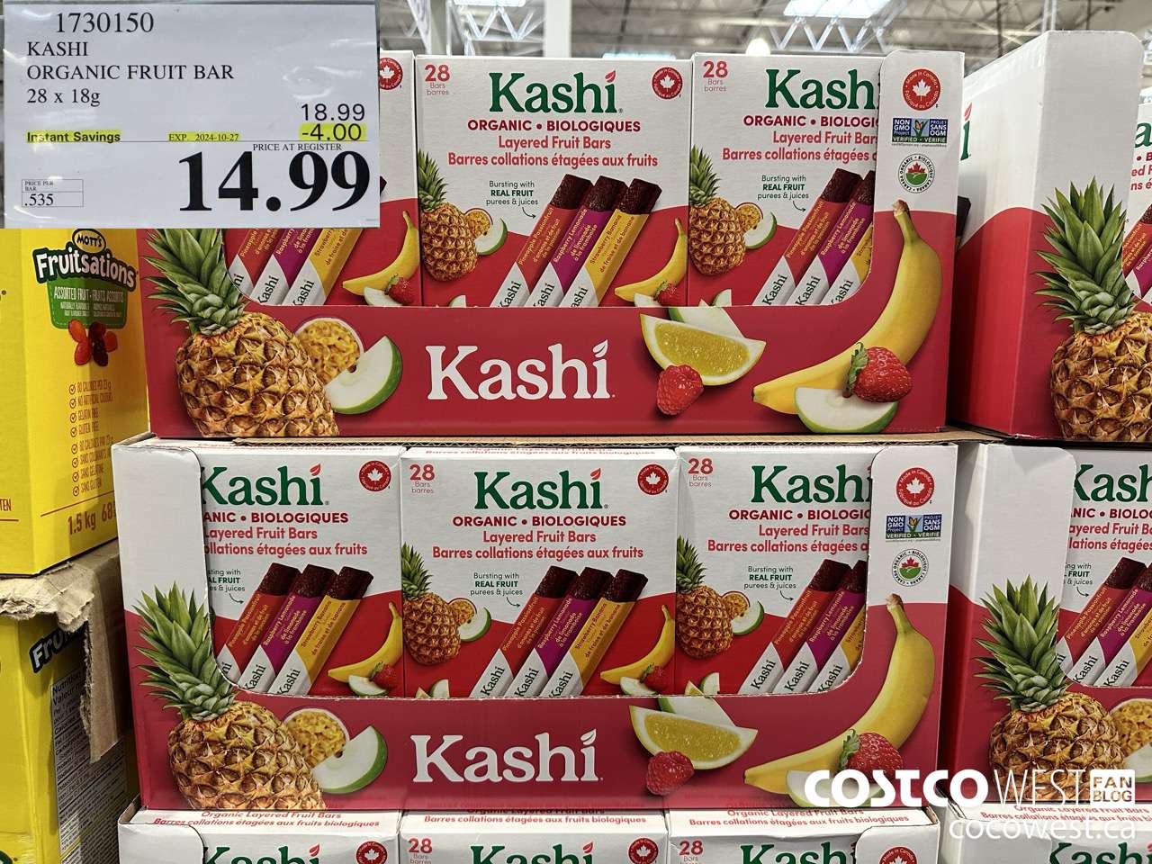 1730150 KASHI ORGANIC FRUIT BAR 28 X 18G ($4.00 INSTANT SAVINGS EXPIRES ON 2024-10-27) $14.99