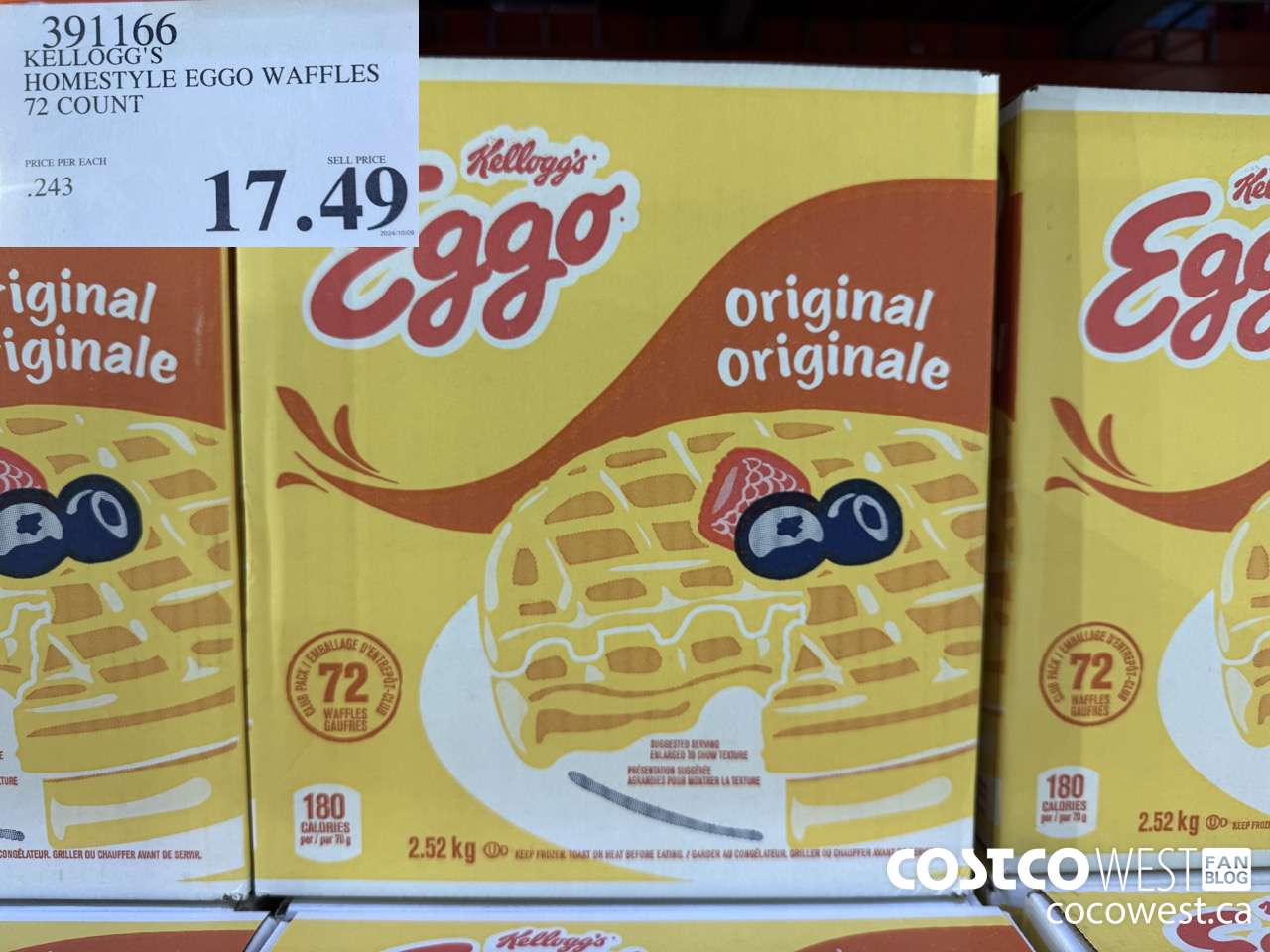 391166 KELLOGG'S HOMESTYLE EGGO WAFFLES 72 COUNT $17.49