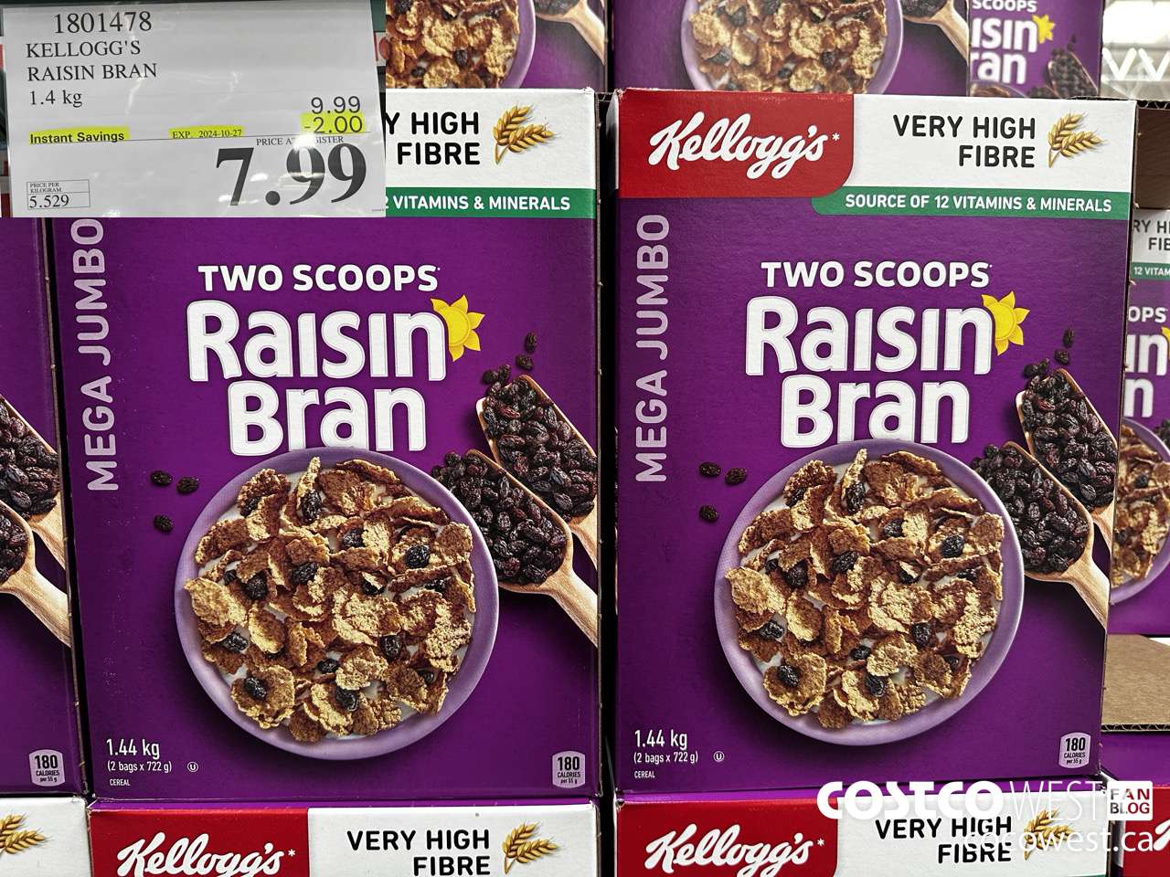1801478 KELLOGG'S RAISIN BRAN 1.4KG ($2.00 INSTANT SAVINGS EXPIRES ON 2024-10-27) $7.99