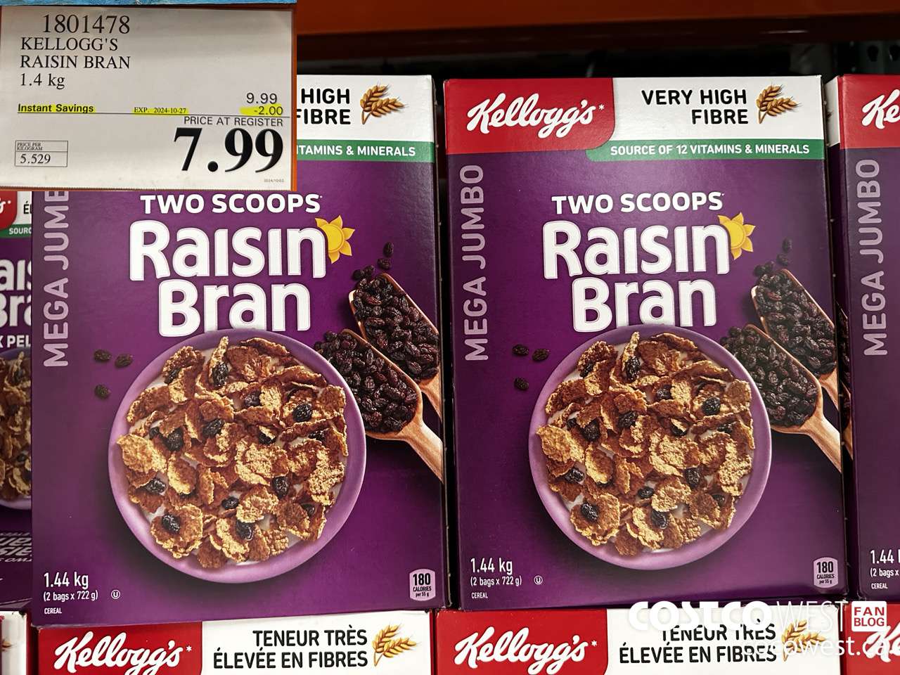 1801478 KELLOGG'S RAISIN BRAN 1.4KG ($2.00 INSTANT SAVINGS EXPIRES ON 2024-10-27) $7.99