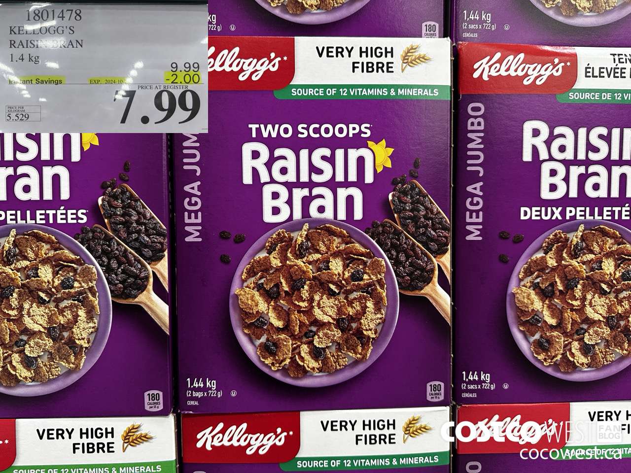 1801478 KELLOGG'S RAISIN BRAN 1.4KG ($2.00 INSTANT SAVINGS EXPIRES ON 2024-10-27) $7.99