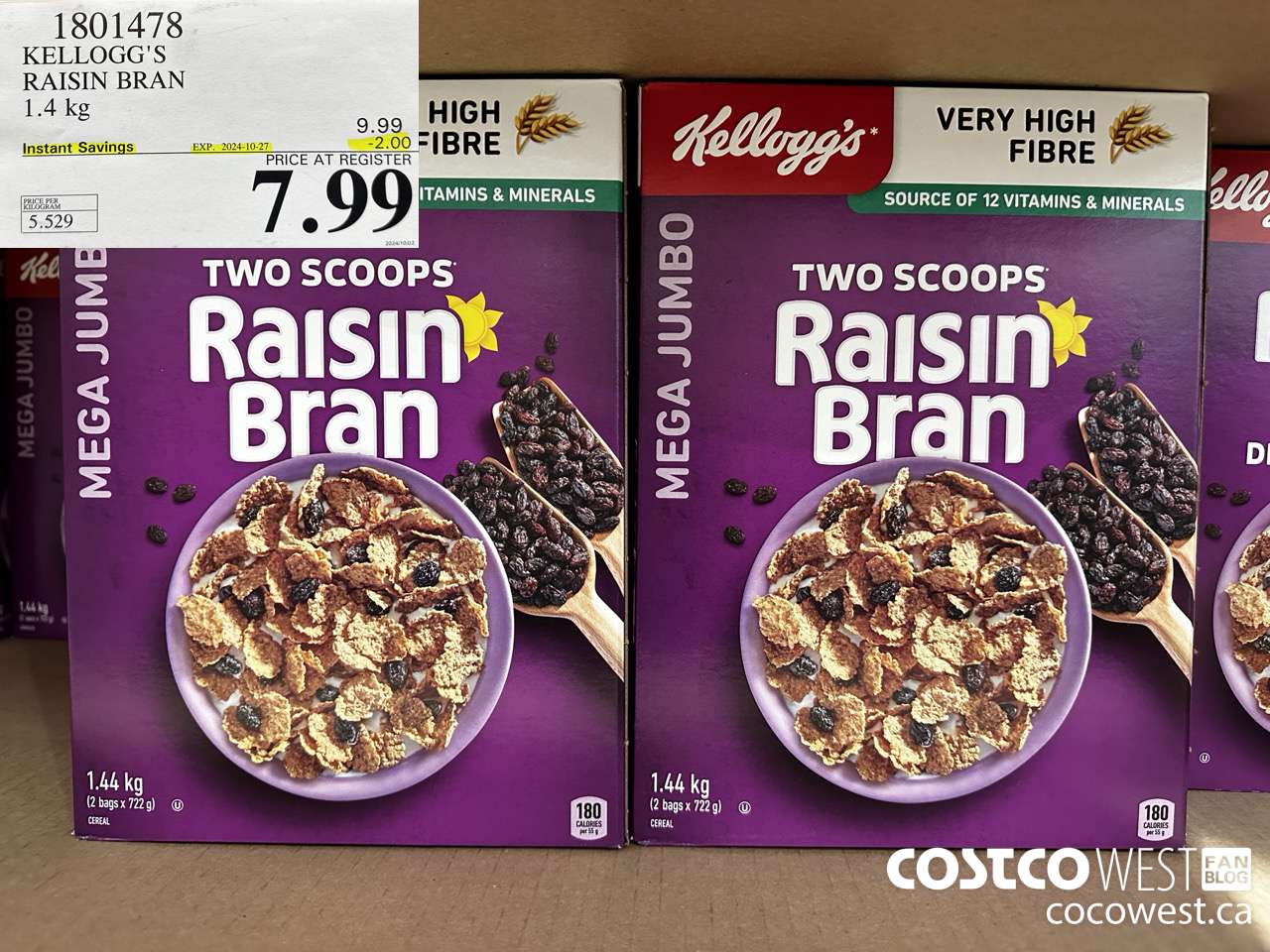 1801478 KELLOGG'S RAISIN BRAN 1.4KG ($2.00 INSTANT SAVINGS EXPIRES ON 2024-10-27) $7.99