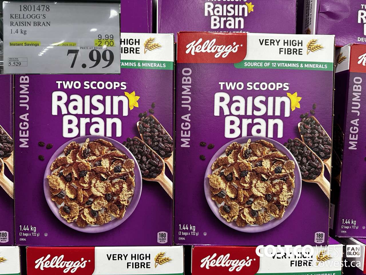 1801478 KELLOGG'S RAISIN BRAN 1.4KG ($2.00 INSTANT SAVINGS EXPIRES ON 2024-10-27) $7.99