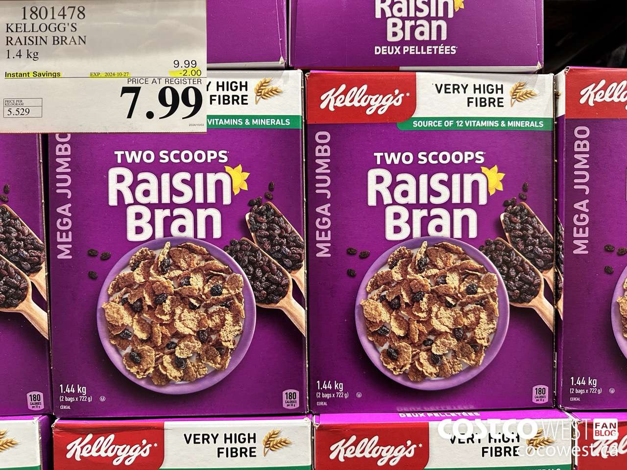 1801478 KELLOGG'S RAISIN BRAN 1.4KG ($2.00 INSTANT SAVINGS EXPIRES ON 2024-10-27) $7.99