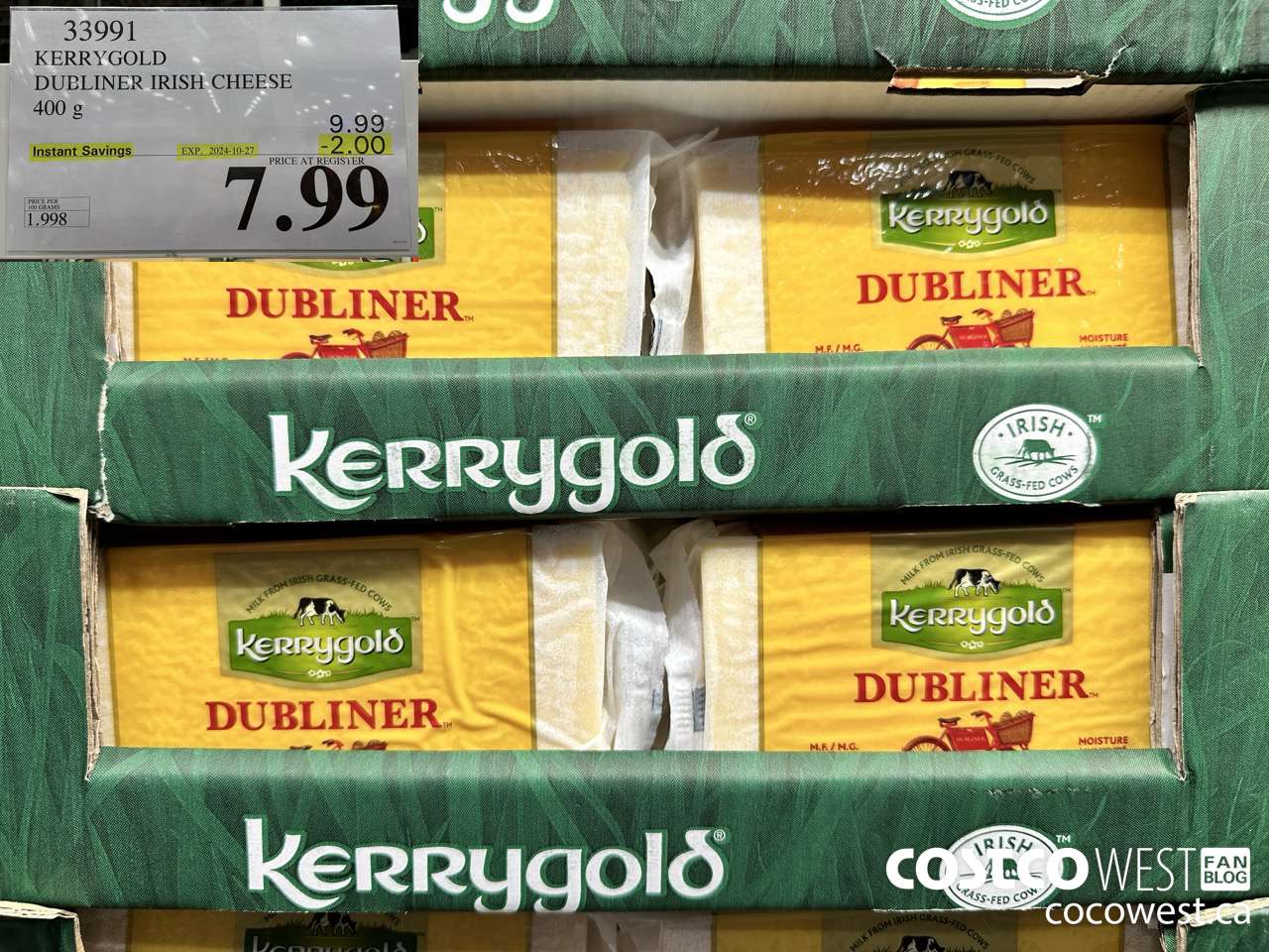 33991 KERRYGOLD DUBLINER IRISH CHEESE 400 g ($2.00 INSTANT SAVINGS EXPIRES ON 2024-10-27) $7.99
