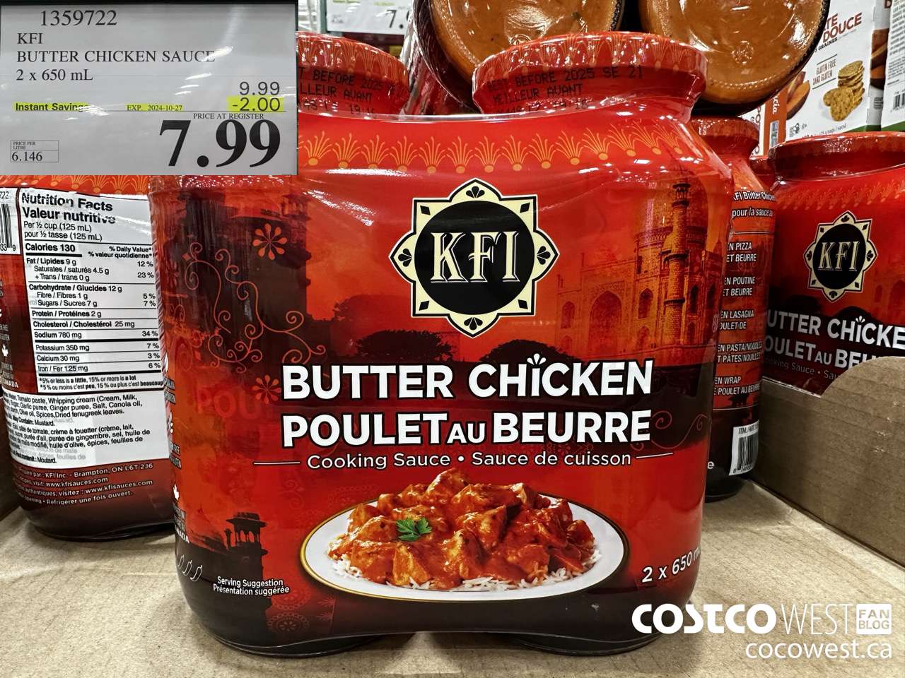 1359722 KFI BUTTER CHICKEN SAUCE 2 x 650 mL ($2.00 INSTANT SAVINGS EXPIRES ON 2024-10-27) $7.99