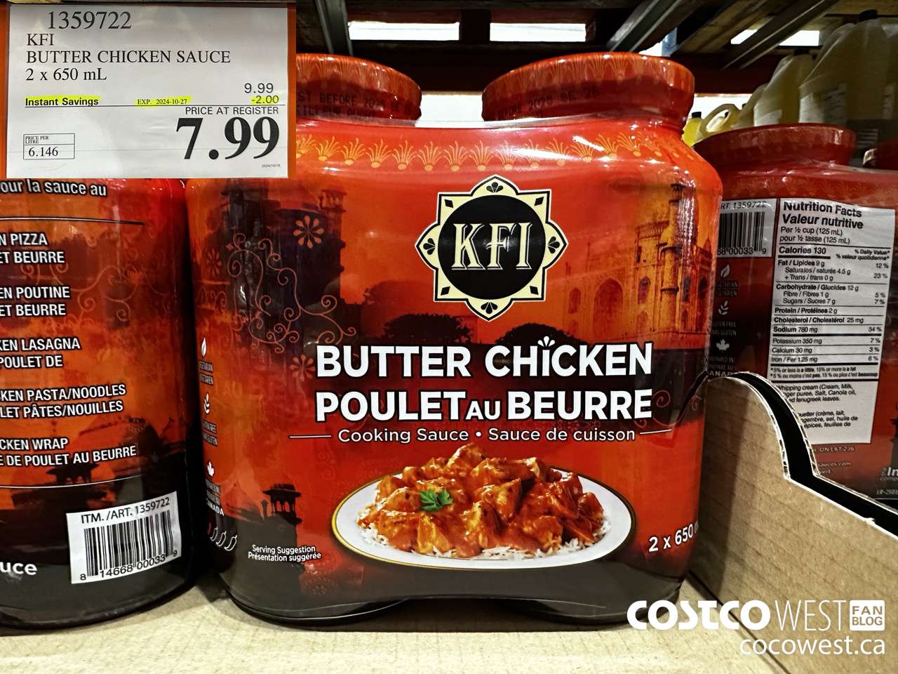 1359722 KFI BUTTER CHICKEN SAUCE 2 x 650 mL ($2.00 INSTANT SAVINGS EXPIRES ON 2024-10-27) $7.99