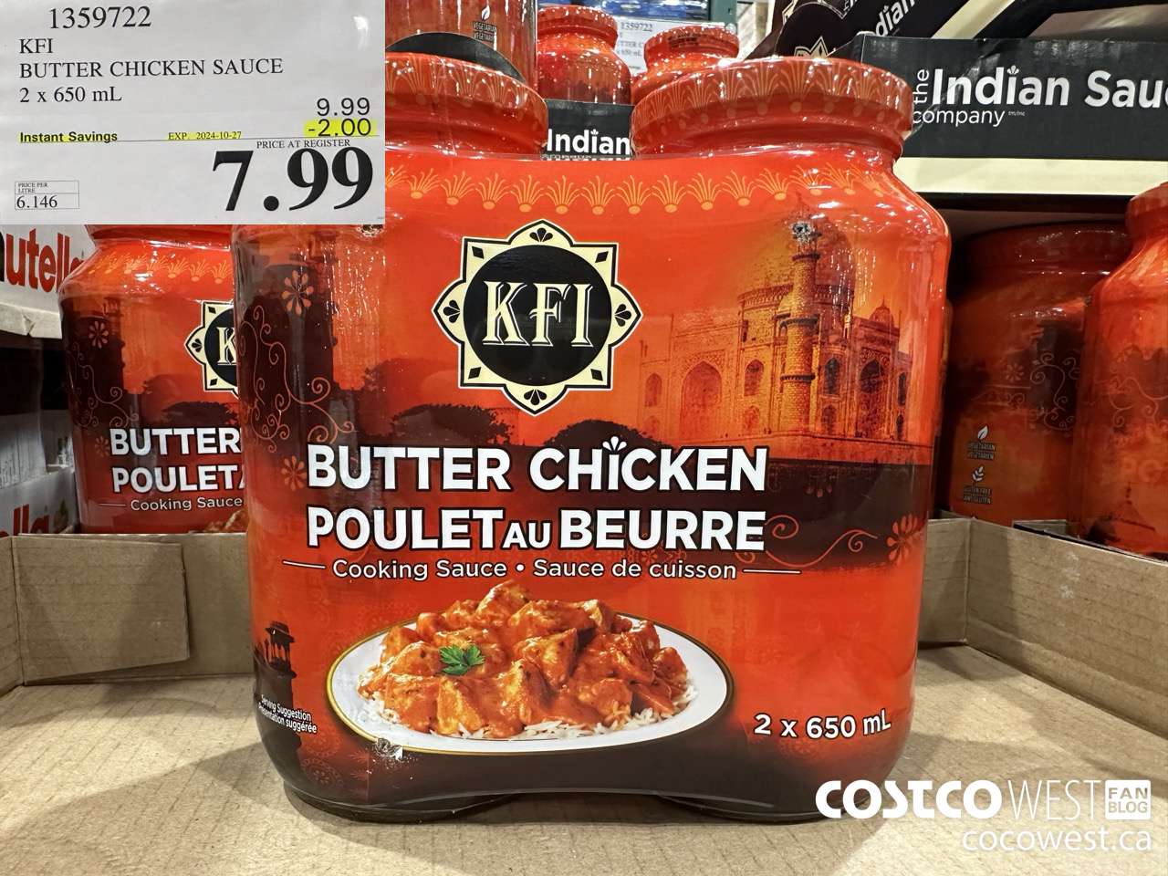 1359722 KFI BUTTER CHICKEN SAUCE 2 x 650 mL ($2.00 INSTANT SAVINGS EXPIRES ON 2024-10-27) $7.99