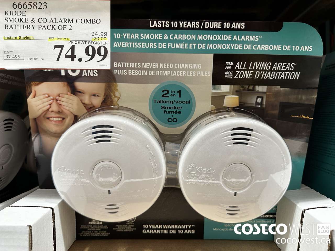 6665823 KIDDE SMOKE & CO ALARM COMBO BATTERY PACK OF 2 ($20.00 INSTANT SAVINGS EXPIRES ON 2024-10-13) $74.99