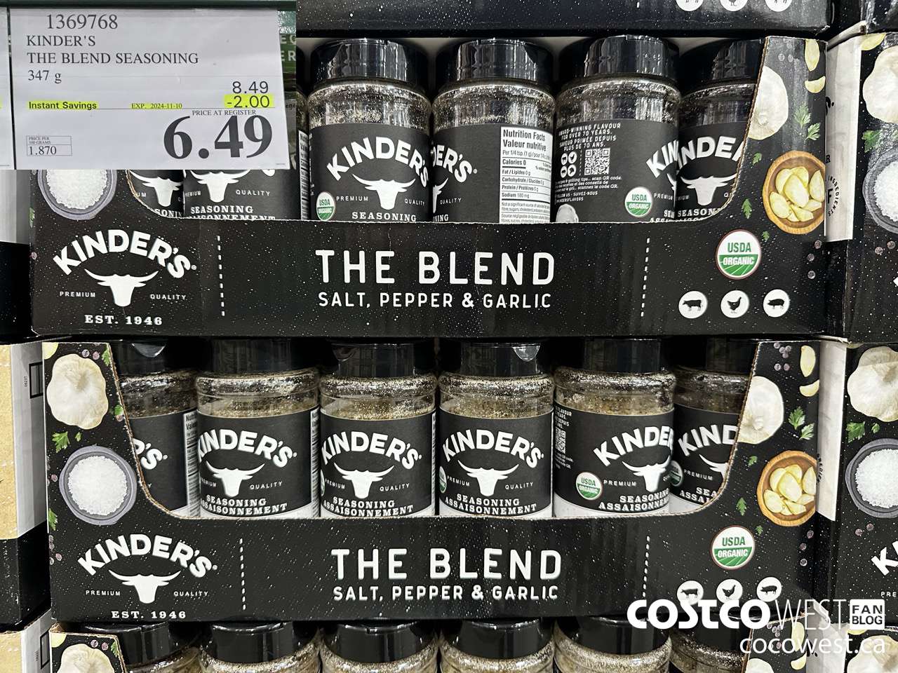 1369768 KINDER'S THE BLEND SEASONING 347G ($2.00 INSTANT SAVINGS EXPIRES ON 2024-11-10) $6.49