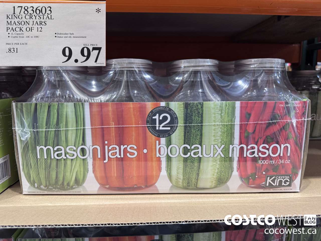 1783603 KING CRYSTAL MASON JARS PACK OF 12 $9.97