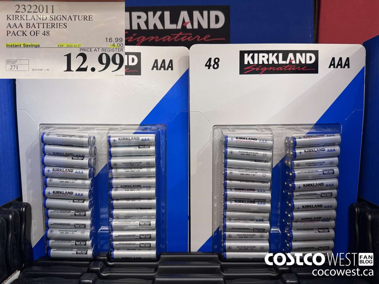 2322011 KIRKLAND SIGNATURE AAA BATTERIES PACK OF 48 ($4.00 INSTANT SAVINGS EXPIRES ON 2024-10-27) $12.99
