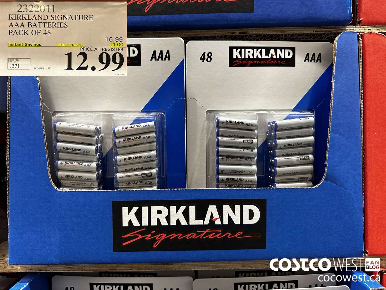 2322011 KIRKLAND SIGNATURE AAA BATTERIES PACK OF 48 ($4.00 INSTANT SAVINGS EXPIRES ON 2024-10-27) $12.99
