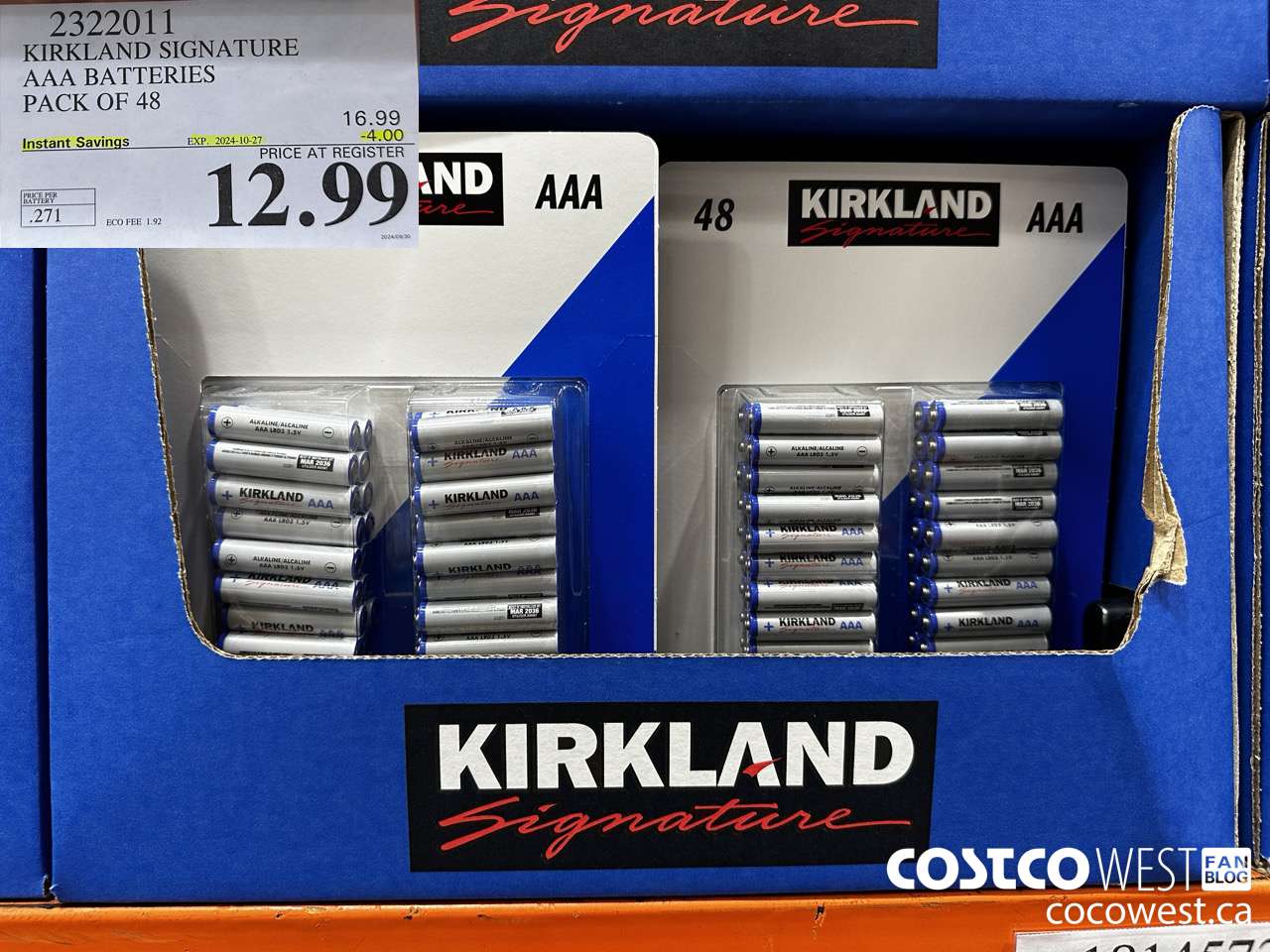 2322011 KIRKLAND SIGNATURE AAA BATTERIES PACK OF 48 ($4.00 INSTANT SAVINGS EXPIRES ON 2024-10-27) $12.99
