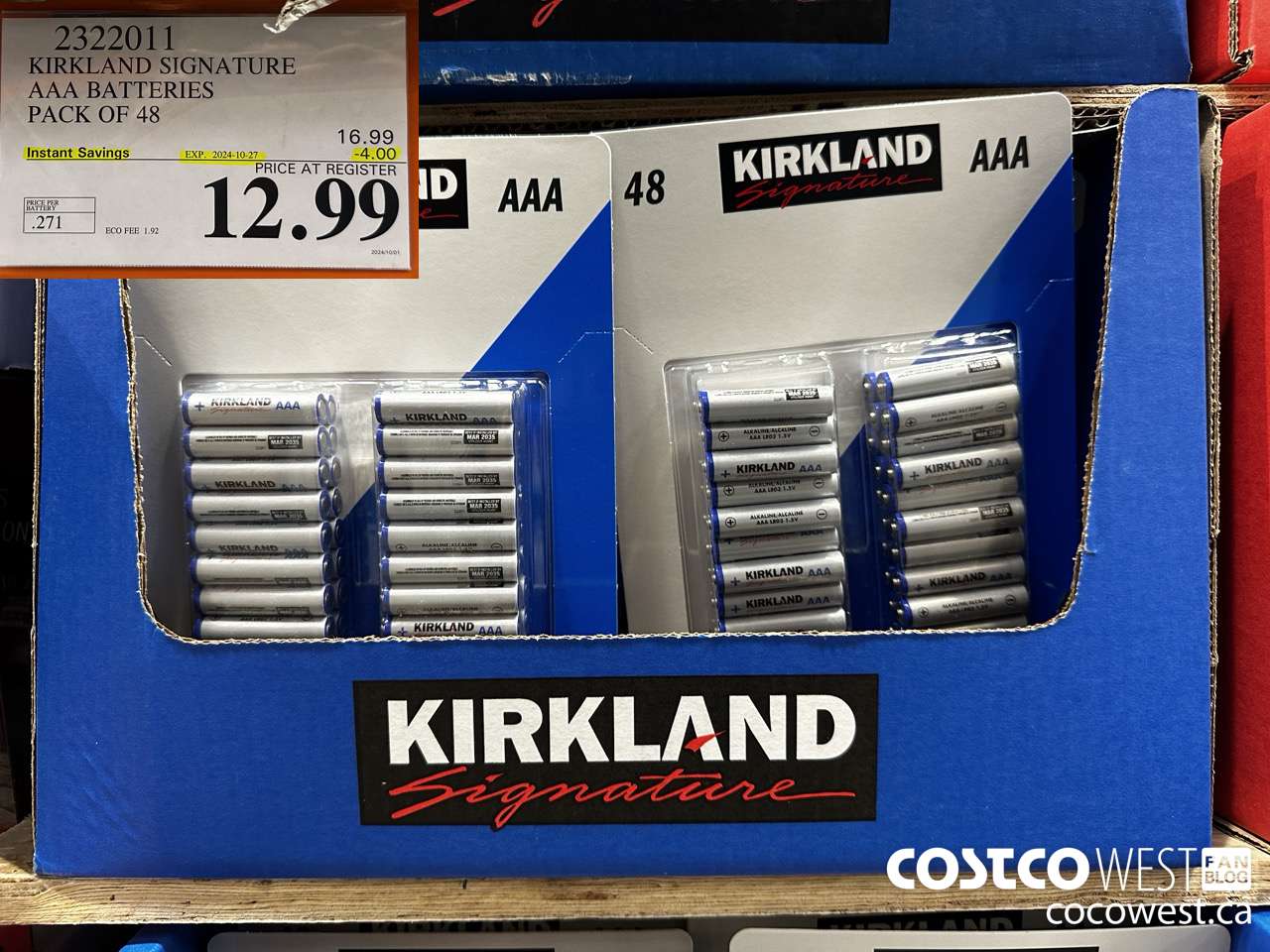 2322011 KIRKLAND SIGNATURE AAA BATTERIES PACK OF 48 ($4.00 INSTANT SAVINGS EXPIRES ON 2024-10-27) $12.99